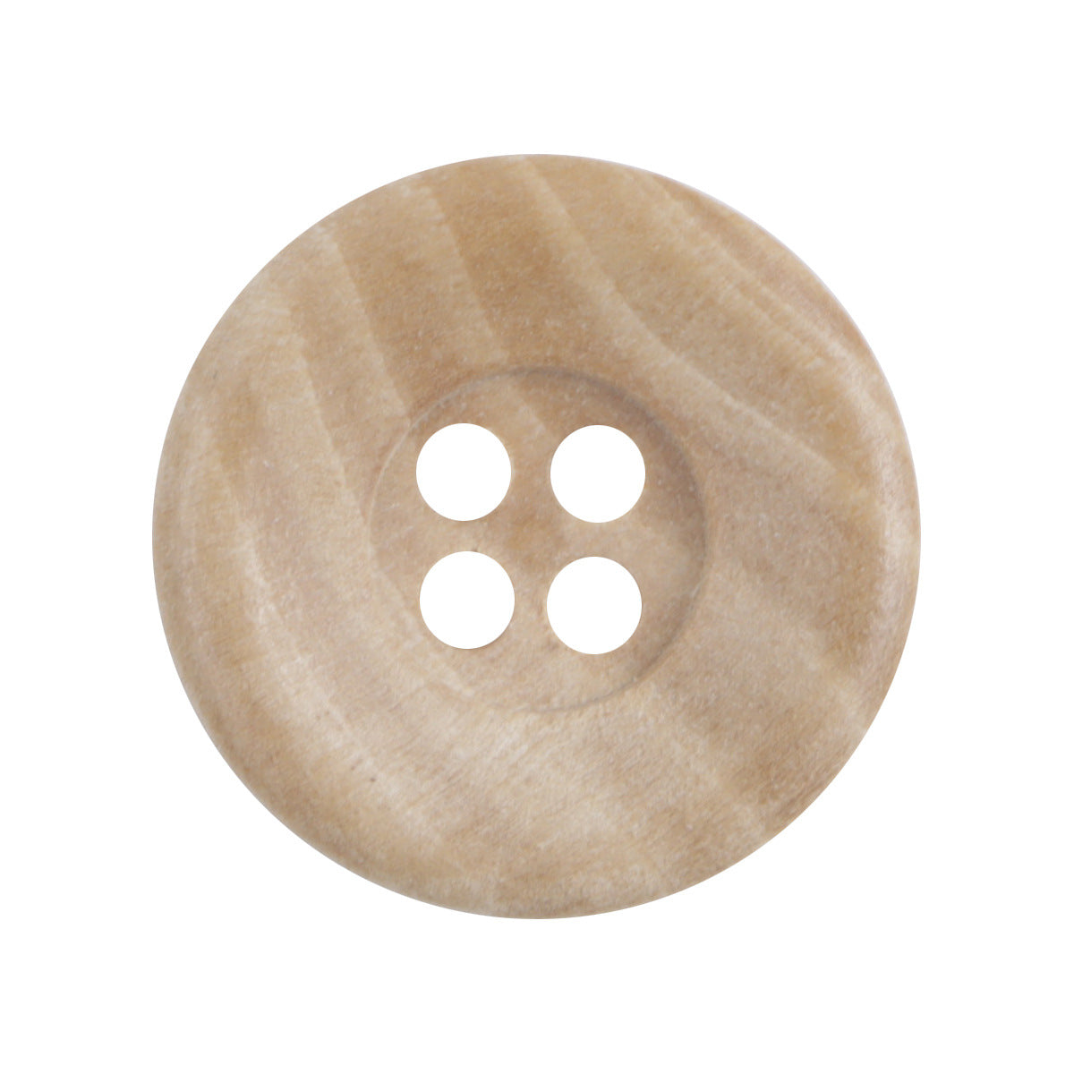 Light tan round wooden button with four holes, bowl-shaped kids knitting button set