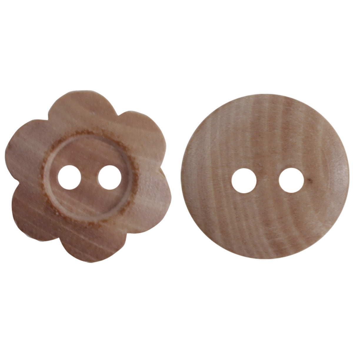 15mm Holzknöpfe mit zwei Löchern, Blume/kreisförmig, hellbraun