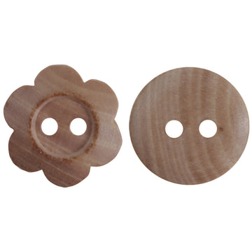 15mm Holzknöpfe mit zwei Löchern, Blume/kreisförmig, hellbraun