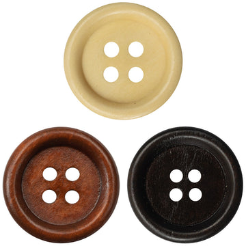 Vintage round 4-hole wooden buttons—light yellow, brown, and black (3 shown)