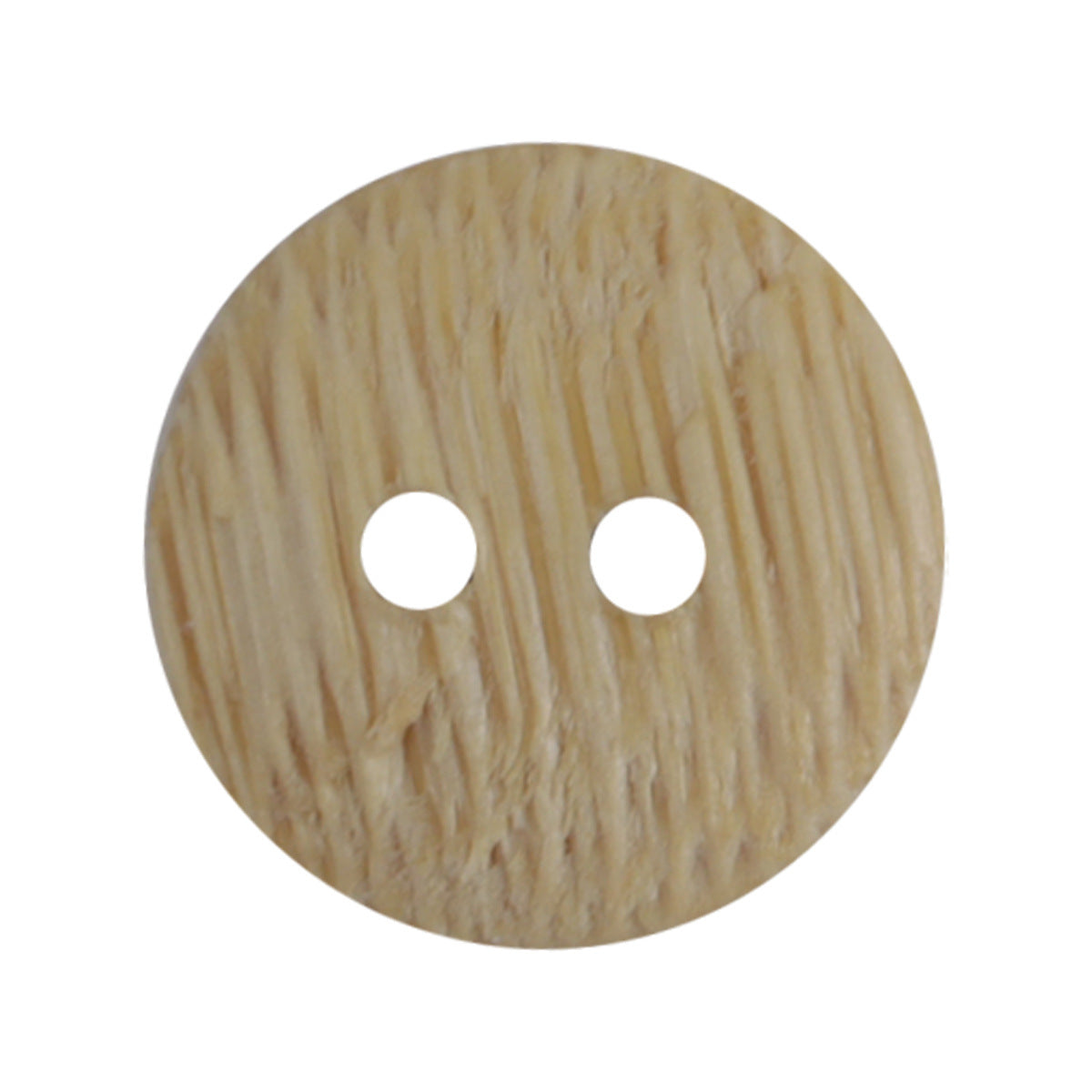 Natural bamboo button with two holes, light tan woodgrain finish