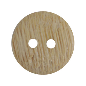 Natural bamboo button with two holes, light tan woodgrain finish