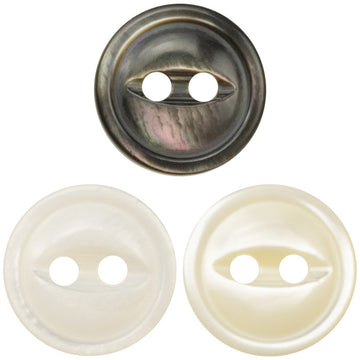 Natural pearl shell button set, fish-eye design, 3 colors (white, beige, black), 2-hole