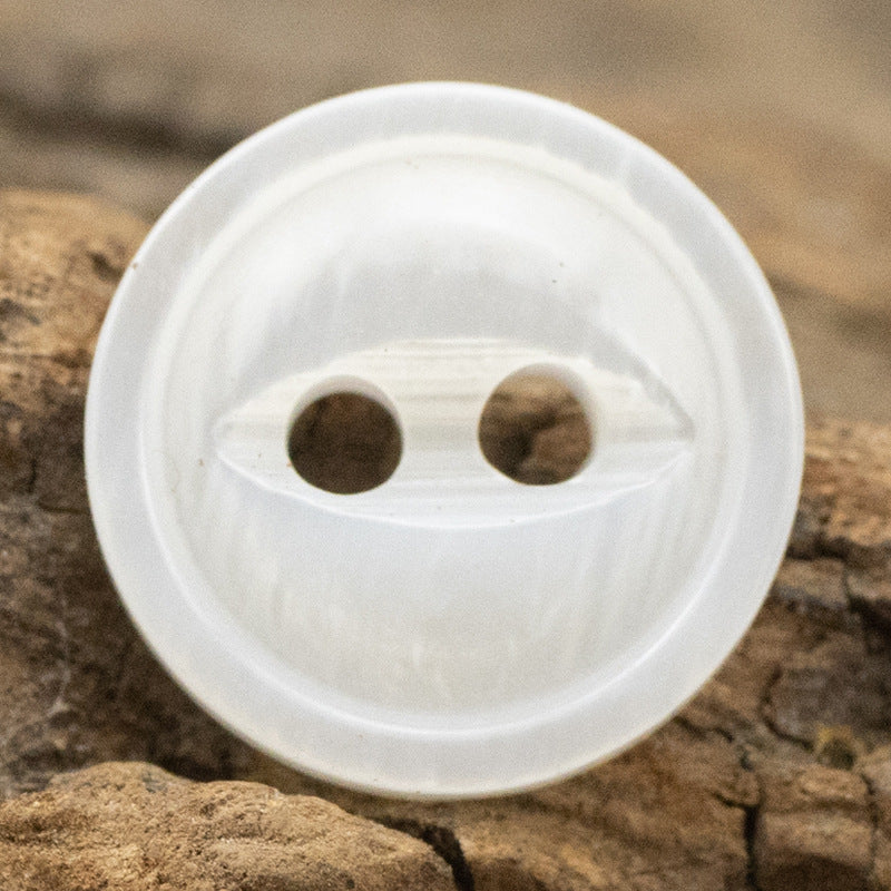 White pearl shell button, fish-eye 2-hole design, smooth iridescent surface
