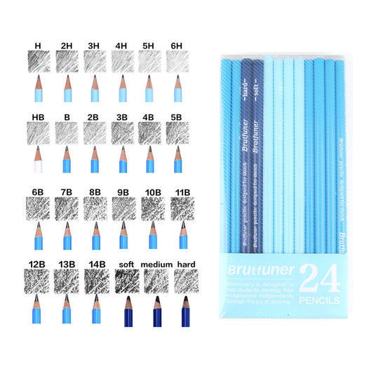 BRUTFUNER 24 Pieces Professional HB Sketching Pencil Set for Drawing Drafting