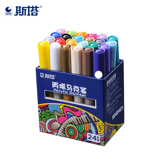 STA 1000 Acrylic Painter Marker Pens 24 Color for Glass Rock Wood Canvas
