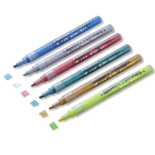 STA 1152 Glitter Markers 6 Color for DIY Photo Album Artist Drawing