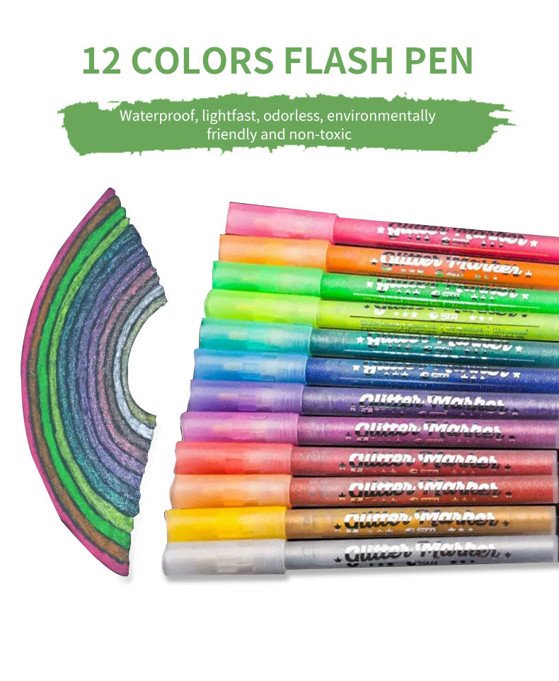 STA 1152 Glitter Markers 12 Color for DIY Photo Album Artist Drawing