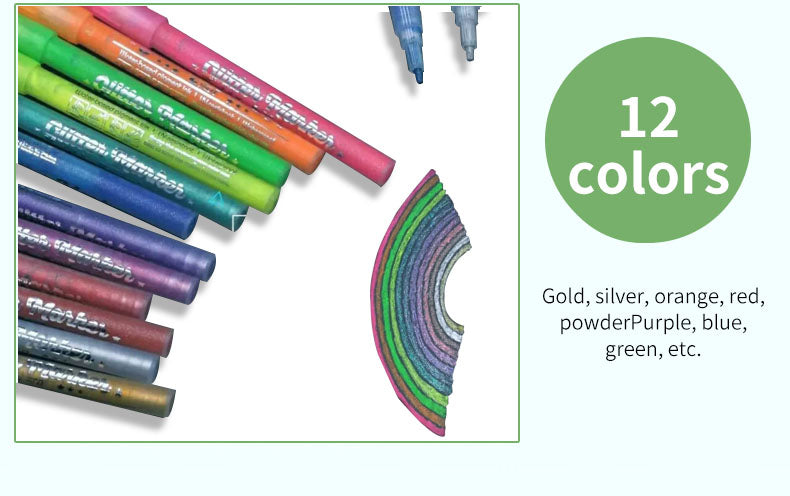 STA 1152 Glitter Markers 12 Color for DIY Photo Album Artist Drawing