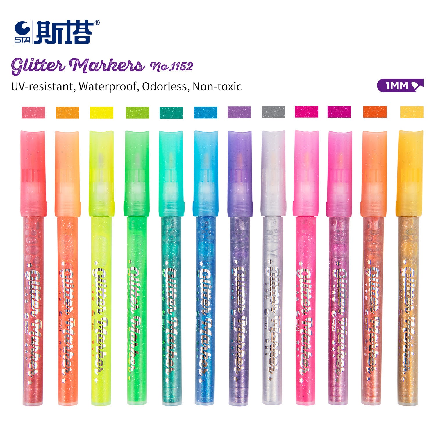 STA 1152 Glitter Markers 12 Color for DIY Photo Album Artist Drawing
