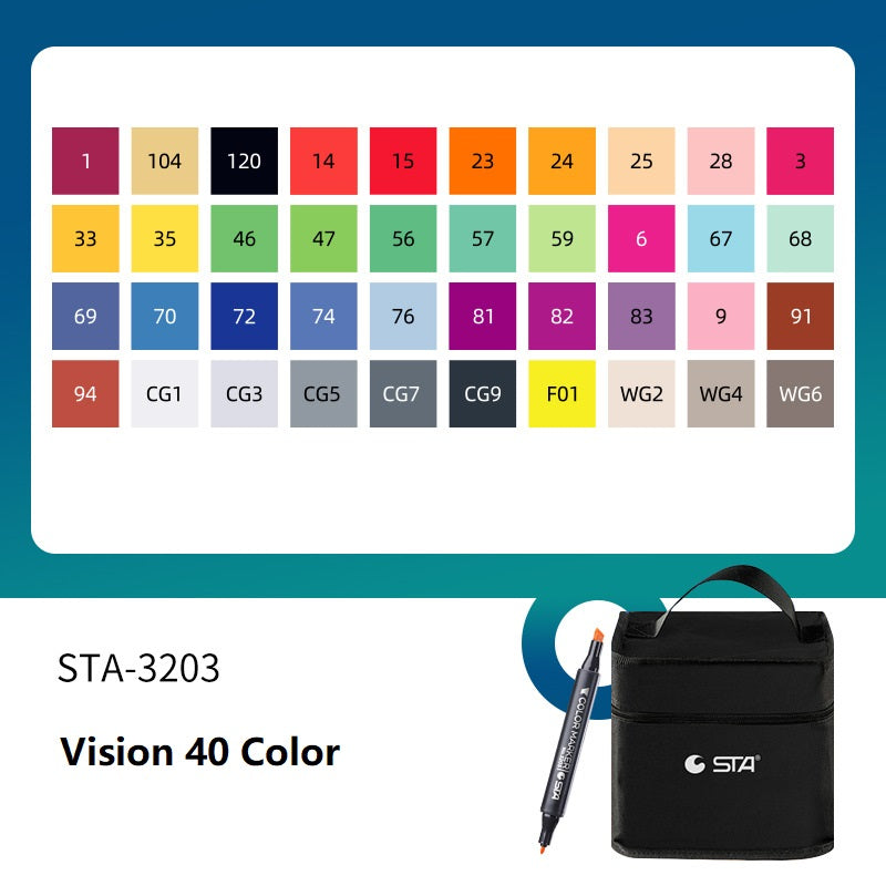SAT 3203 Alcohol Art Markers Double Ended 40 Color Standard Set
