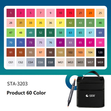 SAT 3203 Alcohol Art Markers 60 Color Dual Tip Product Design Set - TTpen