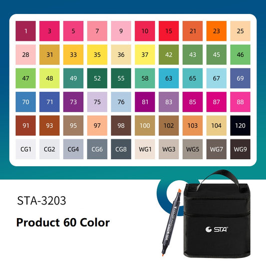 SAT 3203 Alcohol Art Markers 60 Color Dual Tip Product Design Set