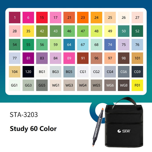 SAT 3203 Alcohol Art Markers 60 Color Dual Tip Product Design Set