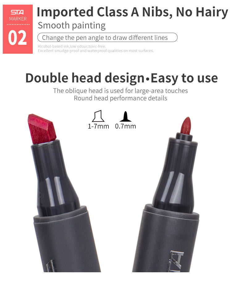 SAT 3203 Alcohol Art Markers 60 Color Dual Tip Product Design Set - TTpen