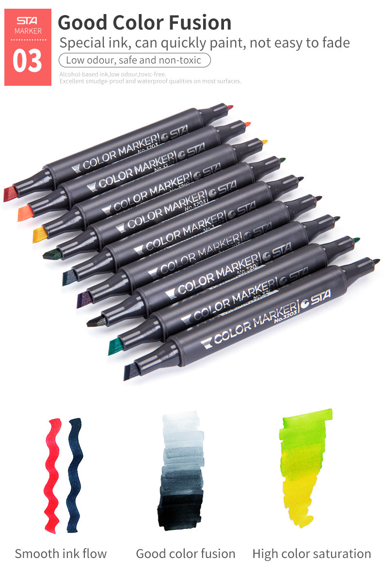 SAT 3203 Alcohol Art Markers 60 Color Dual Tip Product Design Set