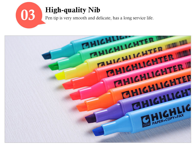 STA 3240 Fluorescent Highlighter Chisel Tip 8 Colors