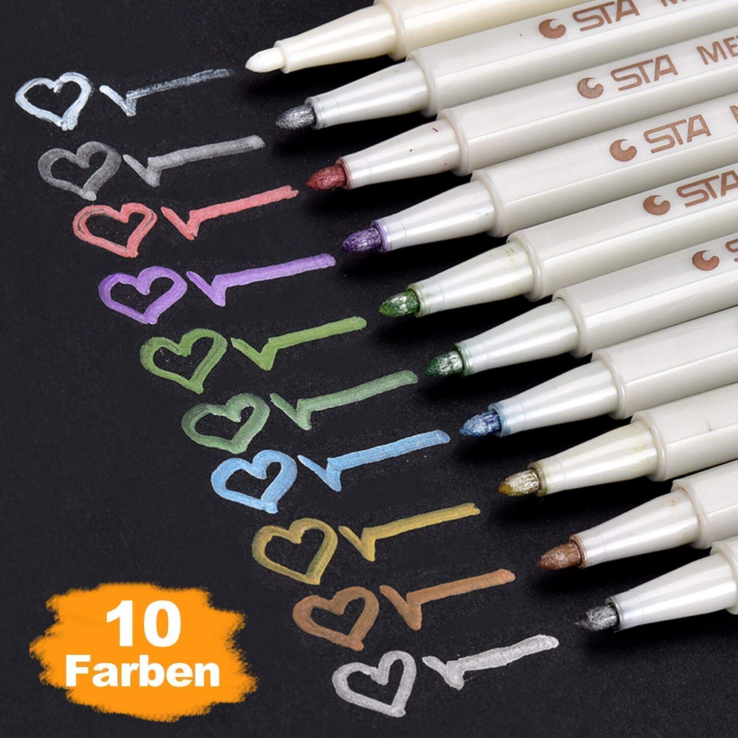 STA 10 Colors Metallic Marker Pens Fine Tip for DIY Photo Album,Scrapbooking,Card Marking