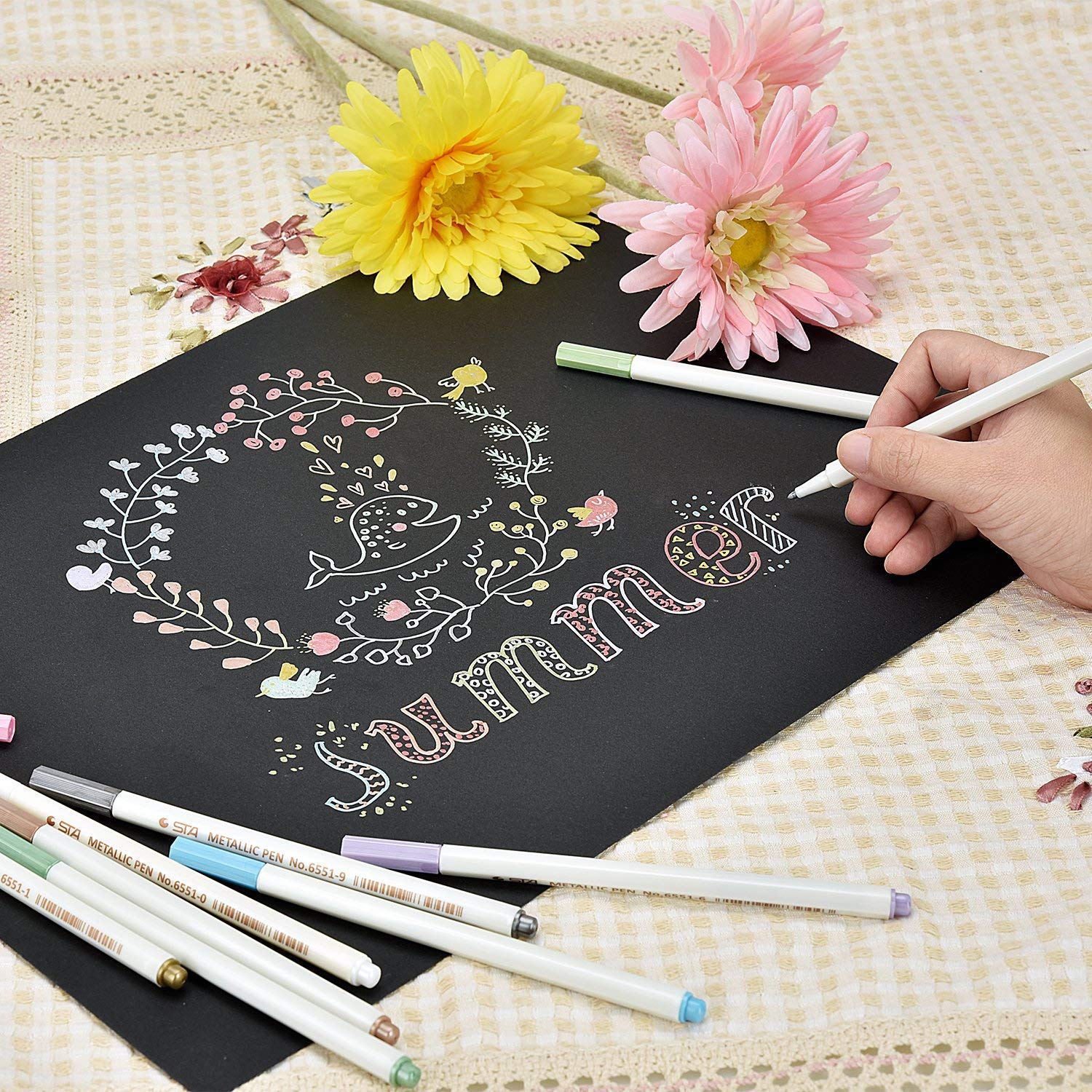 STA 10 Colors Metallic Marker Pens Fine Tip for DIY Photo Album,Scrapbooking,Card Marking