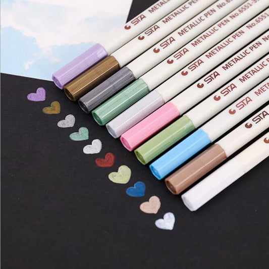 STA 10 Colors Metallic Marker Pens Fine Tip for DIY Photo Album,Scrapbooking,Card Marking