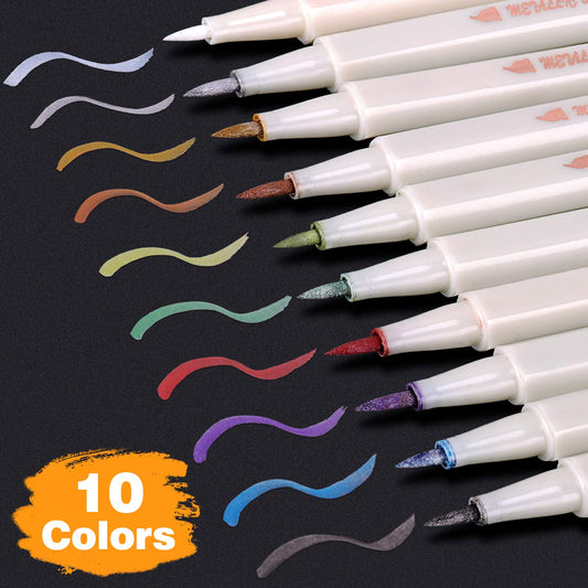 STA 10 Colors Metallic Marker Pens Brush Tip