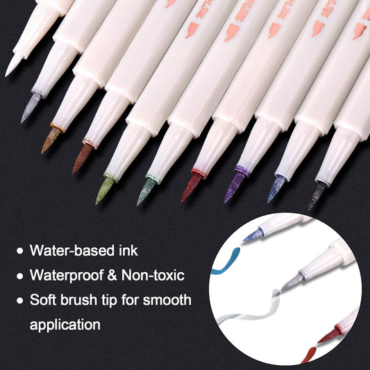 STA 10 Colors Metallic Marker Pens Brush Tip