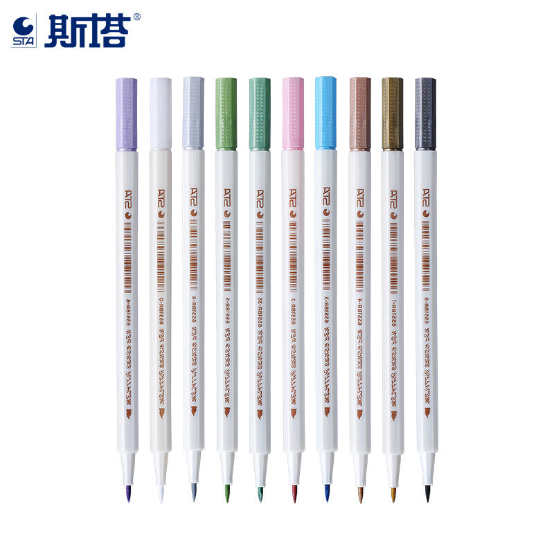 STA 10 Colors Metallic Marker Pens Brush Tip