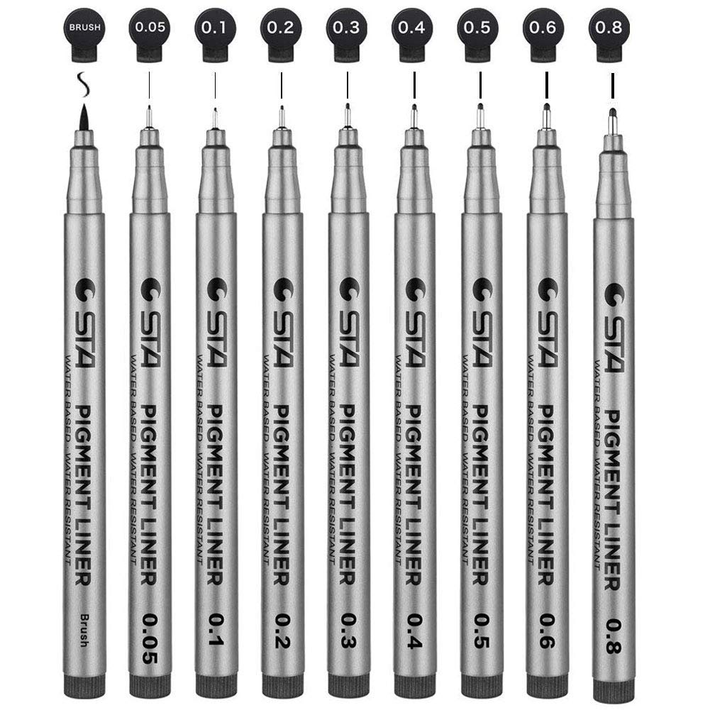 STA 9 Fineliner Black Ink for Art Technical Drawing Writing Engineering Sketching Architecture Manga
