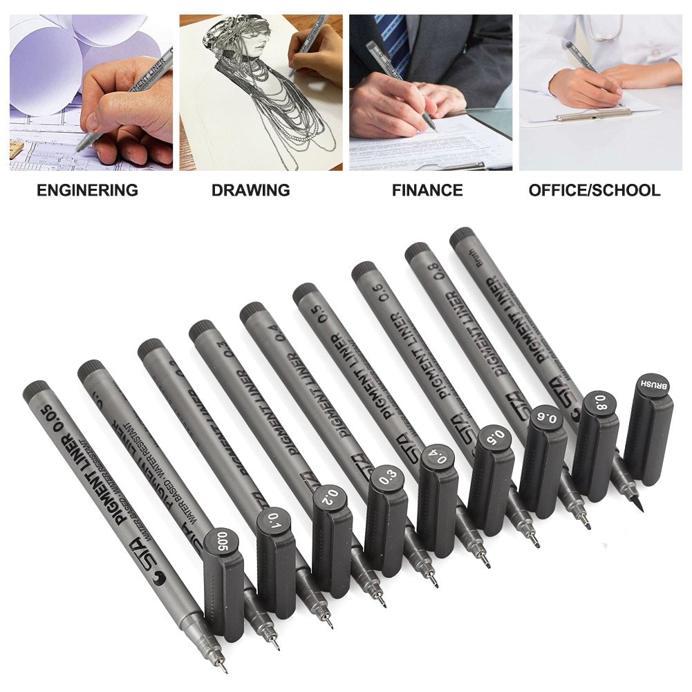 STA 9 Fineliner Black Ink for Art Technical Drawing Writing Engineering Sketching Architecture Manga