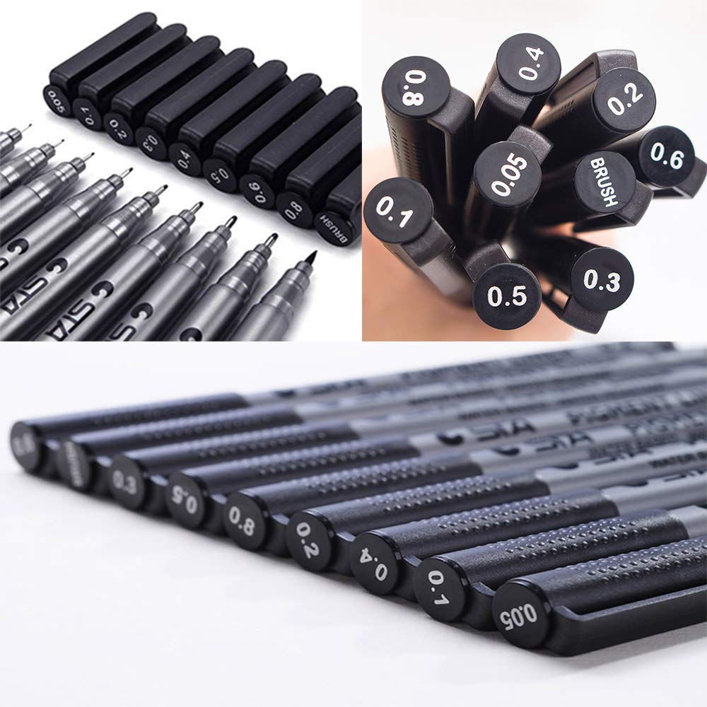 STA 9 Fineliner Black Ink for Art Technical Drawing Writing Engineering Sketching Architecture Manga