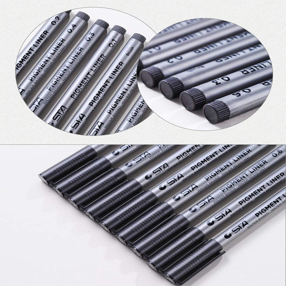 STA 9 Fineliner Black Ink for Art Technical Drawing Writing Engineering Sketching Architecture Manga