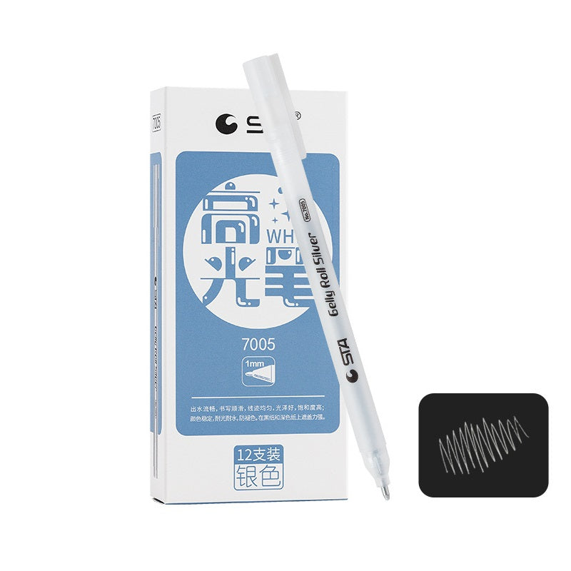 STA Gelly Roll Gel Pen 1mm Bold Tip White Gold Silver Ink 12 Pack