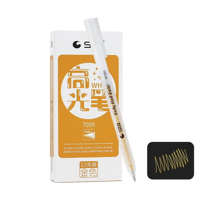 STA Gelly Roll Gel Pen 1mm Bold Tip White Gold Silver Ink 12 Pack