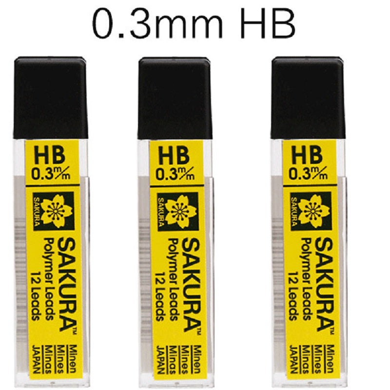 Recambios de minas para portaminas Sakura Polímero HB/2B Paquete de 3