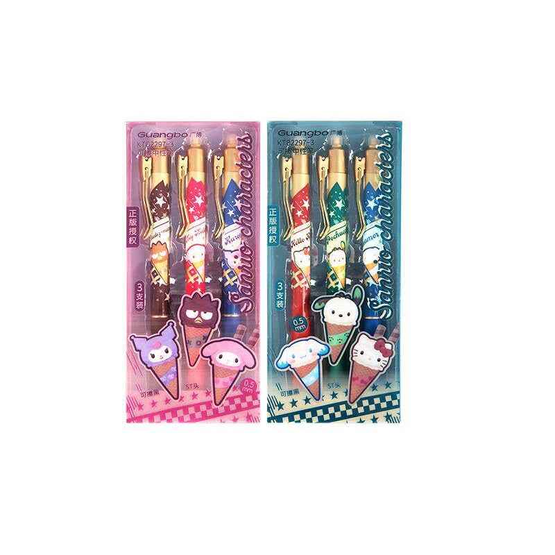 Sanrio Erasable Retractable Gel Pens 0.5mm Black Ink Set of 6