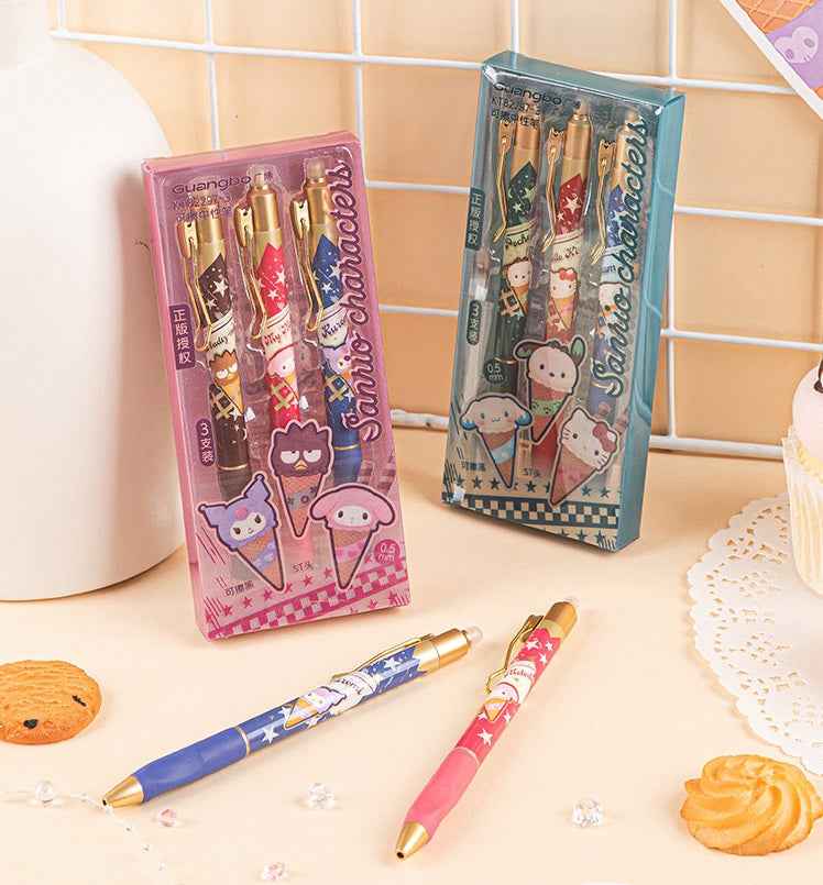 Sanrio Erasable Retractable Gel Pens 0.5mm Black Ink Set of 6