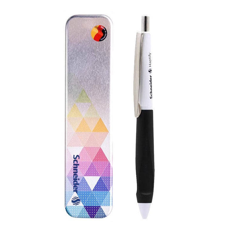 Schneider Haptify Ballpoint Pen 0.5mm Black Ink with Metal Box and Refill White Black