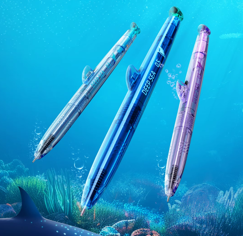 Deep Sea Megalodon Shark Silent Retractable Gel Pens 5-Pack 6 Refills