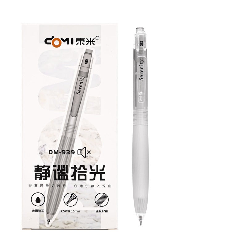 Silent Click Gel Pens 0.5mm Black Ink Set of 12 Grey