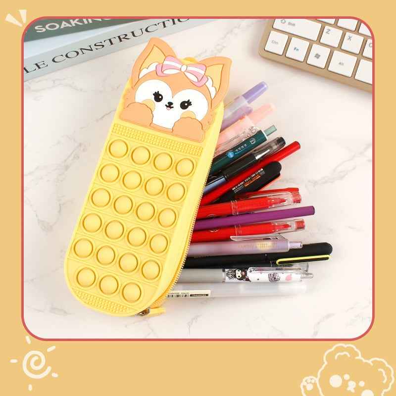 Silicone Cute Fox Pencil Case – Stress Relief Squeeze Toy Pen Bag