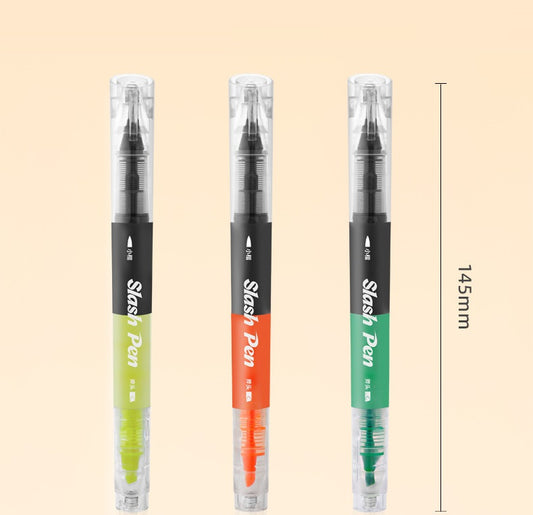 Snowhite FL-660 Slash kynä kaksipäinen korostuskynä ja sivellinmerkintäkynä 3 pakkaus