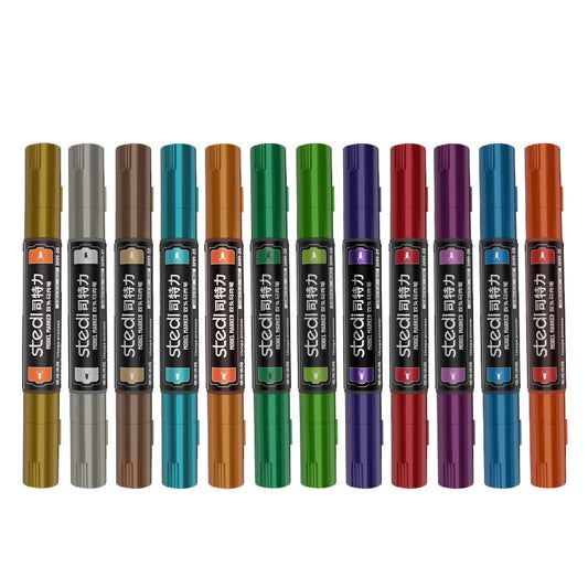 Stedi Metallic Markers 12 Color Chisel & Fine Dual Tip for Scale Models,Gunpla & Figure Painting