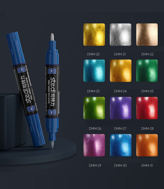 Stedi Metallic Markers 12 Color Chisel & Fine Dual Tip for Scale Models,Gunpla & Figure Painting