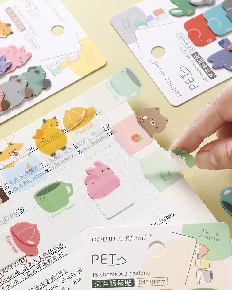 Cute Animal Shaped Sticky Notes & Index Tabs | 6-Design Kawaii