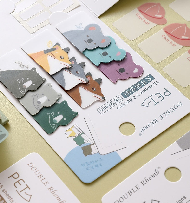 Cute Animal Shaped Sticky Notes & Index Tabs | 6-Design Kawaii