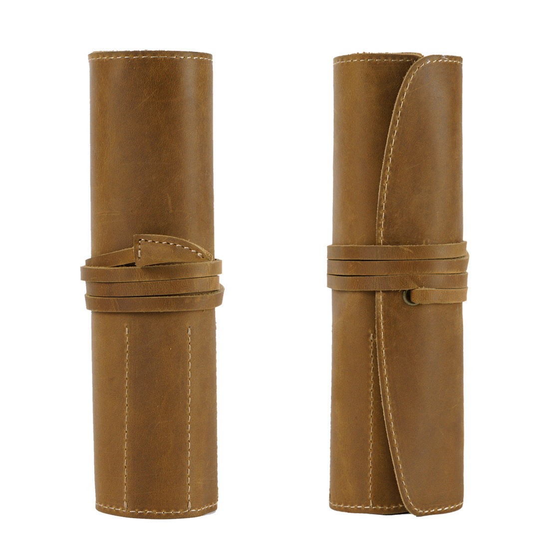Roll-Up Leather Wrap Pen Pouch with 5 Slots