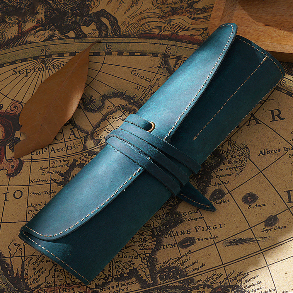 Roll-Up Leather Wrap Pen Pouch with 5 Slots