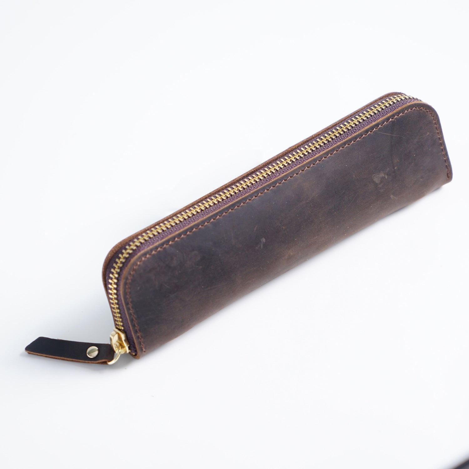 4 Divided Slots Zippered Leather Fountain Pen Case Pouch
