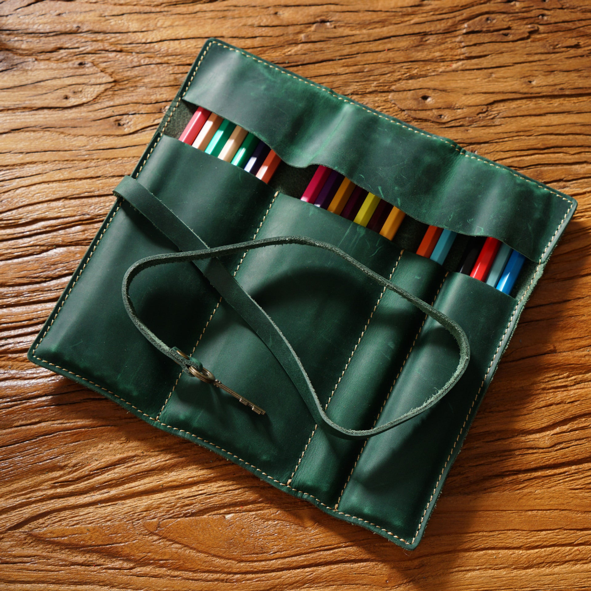 Roll-Up Leather Wrap Pen Pouch with 4 Slots