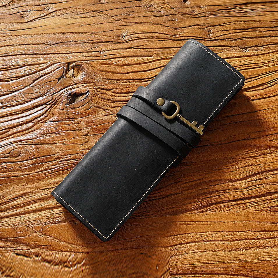 Roll-Up Leather Wrap Pen Pouch with 4 Slots